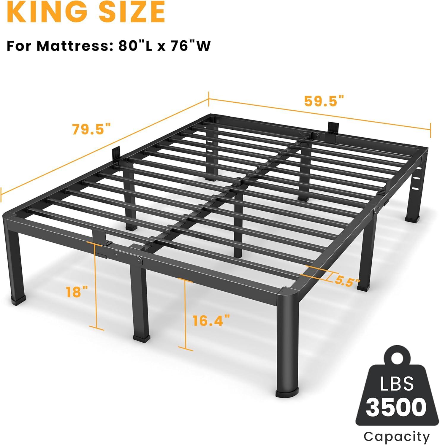 Latitude Run® Amylia 18 Inch Metal Iron Platform Bed Frame, with Wood Slat Support, Heavy Duty Mattress Foundation, Noise Free,Double Beds for Couples, Families , Perfect for Master Bedrooms & Shared Living Space, King