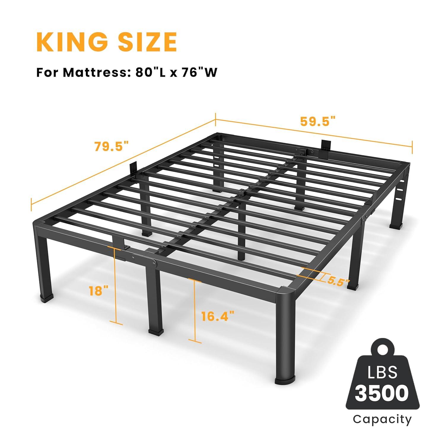 Latitude Run® Amylia 18 Inch Metal Iron Platform Bed Frame, with Wood Slat Support, Heavy Duty Mattress Foundation, Noise Free,Double Beds for Couples, Families , Perfect for Master Bedrooms & Shared Living Space, King