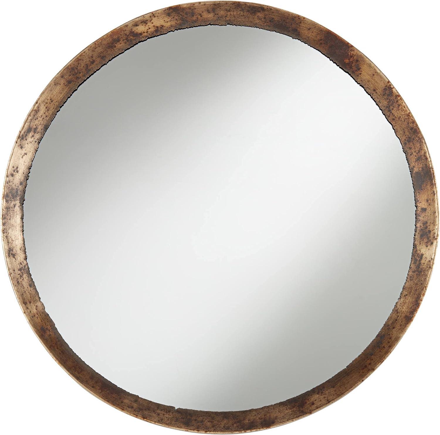 Tortin Round Rustic Hammered Metal Wall Mirror 34"