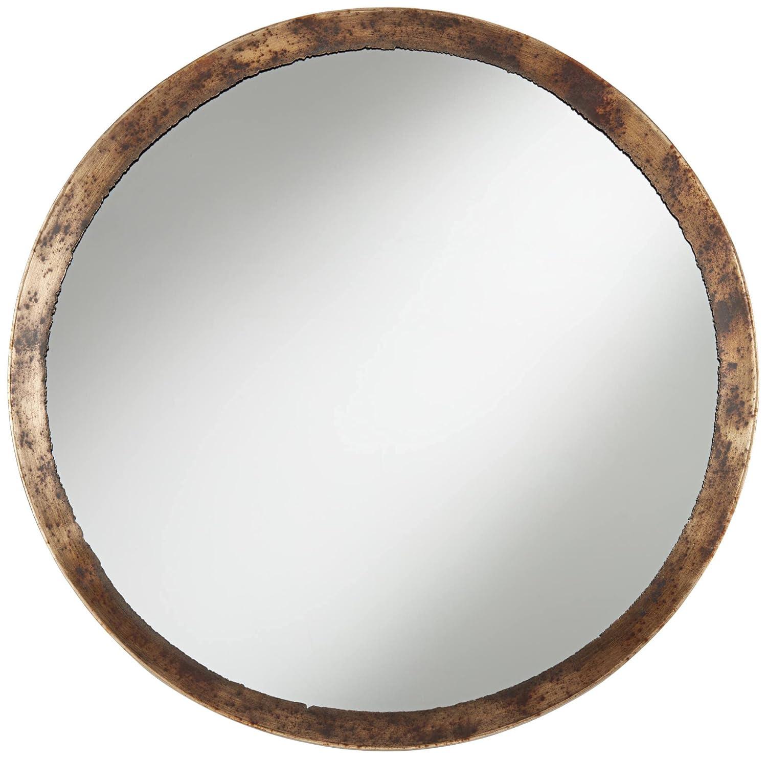 Uttermost Tortin Round Vanity Decorative Wall Mirror Rustic Hammered Jagged Metal Frame 34" Wide for Bathroom Bedroom Living Room Office Home Entryway