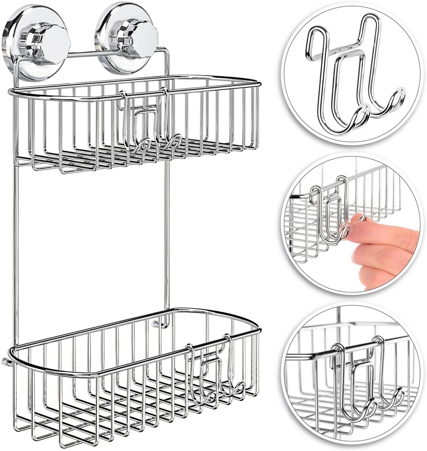 HASKO accessories - Shower Caddy with Suction Cup - 304 Stainless Steel 2Tier Basket for Bathroom - Rustproof (Chrome)