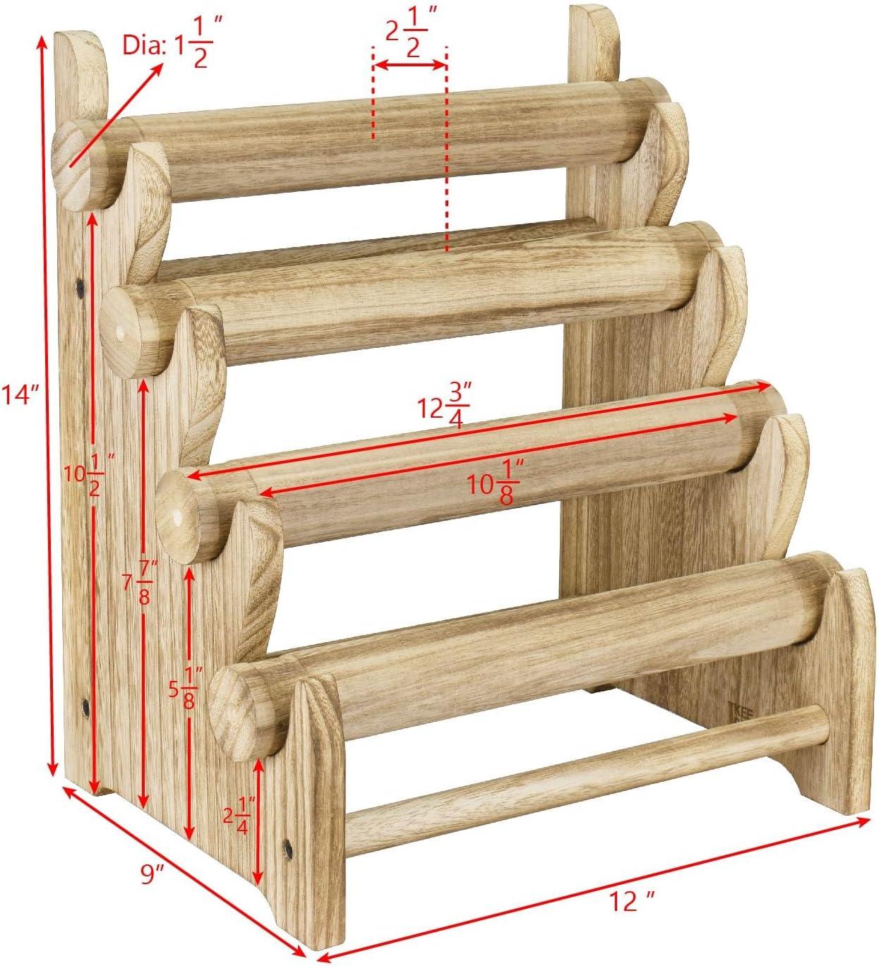 Ikee Design Antique Wooden 4 Tier Jewelry Bracelet Display Stand Bangle Scrunchie Organizer Holder for Store, Showcase and Home Storage, 12 W x 9 D x 14 H in, Brown Color C48