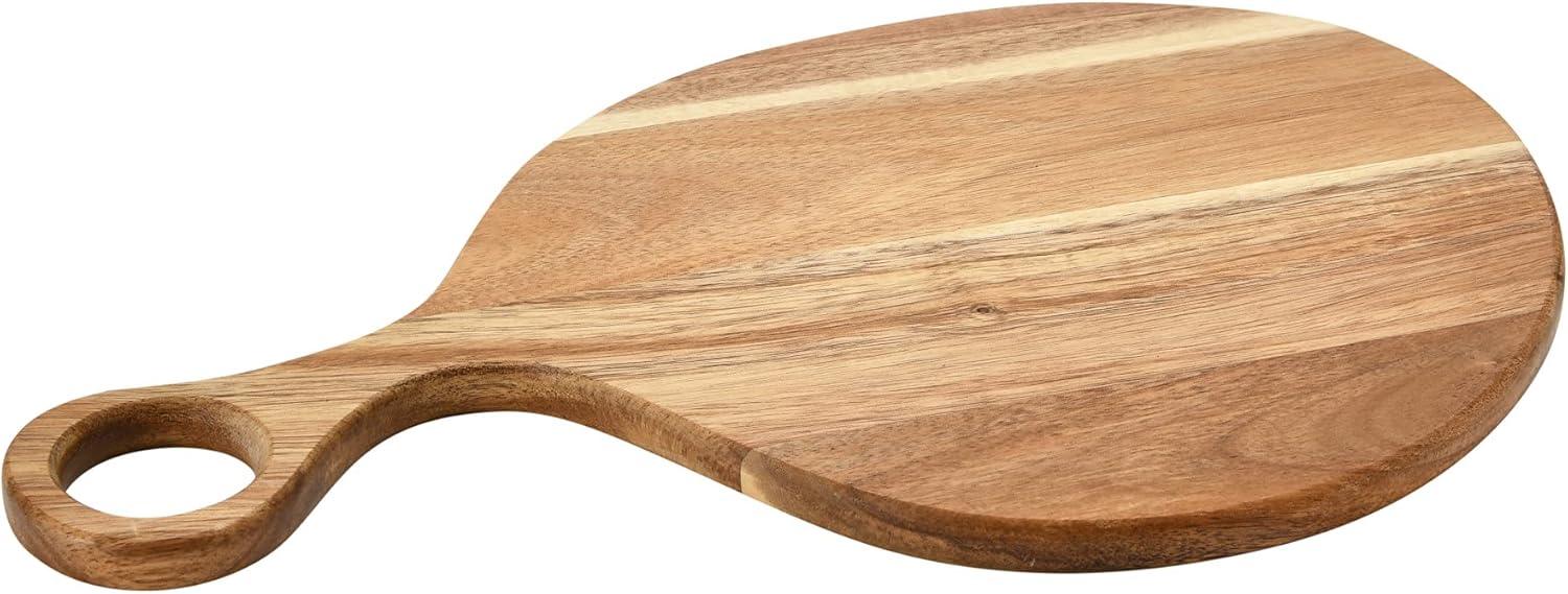 Modern Boho Round Acacia Wood Cutting Board with Handle - Chopping, Cheese Board, Charcuterie Tray - Natural Kitchen Decor