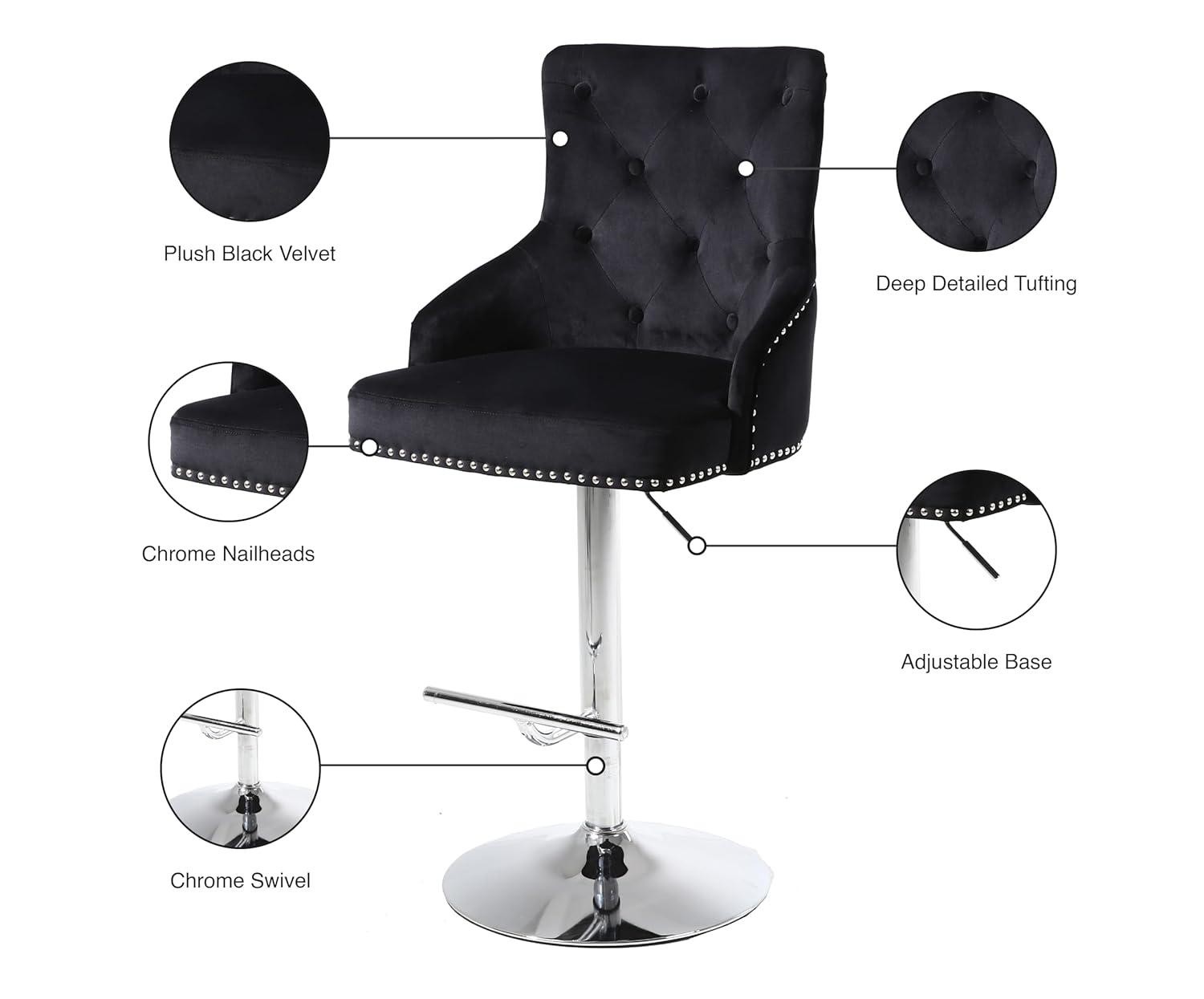 Meridian Furniture,Claude Black Velvet Adjustable Stool