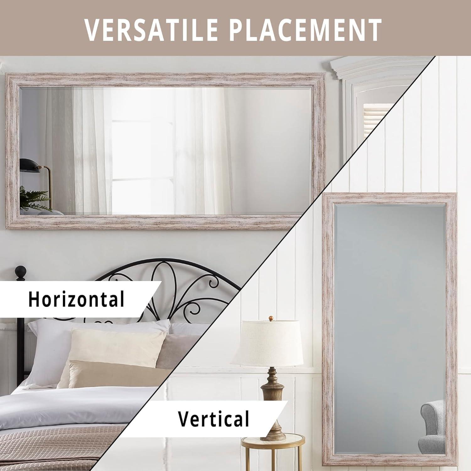 Highland Dunes Lindberg Rectangle Full Length Mirror, Faux Wood Farmhouse Mirror, Floor Mirror