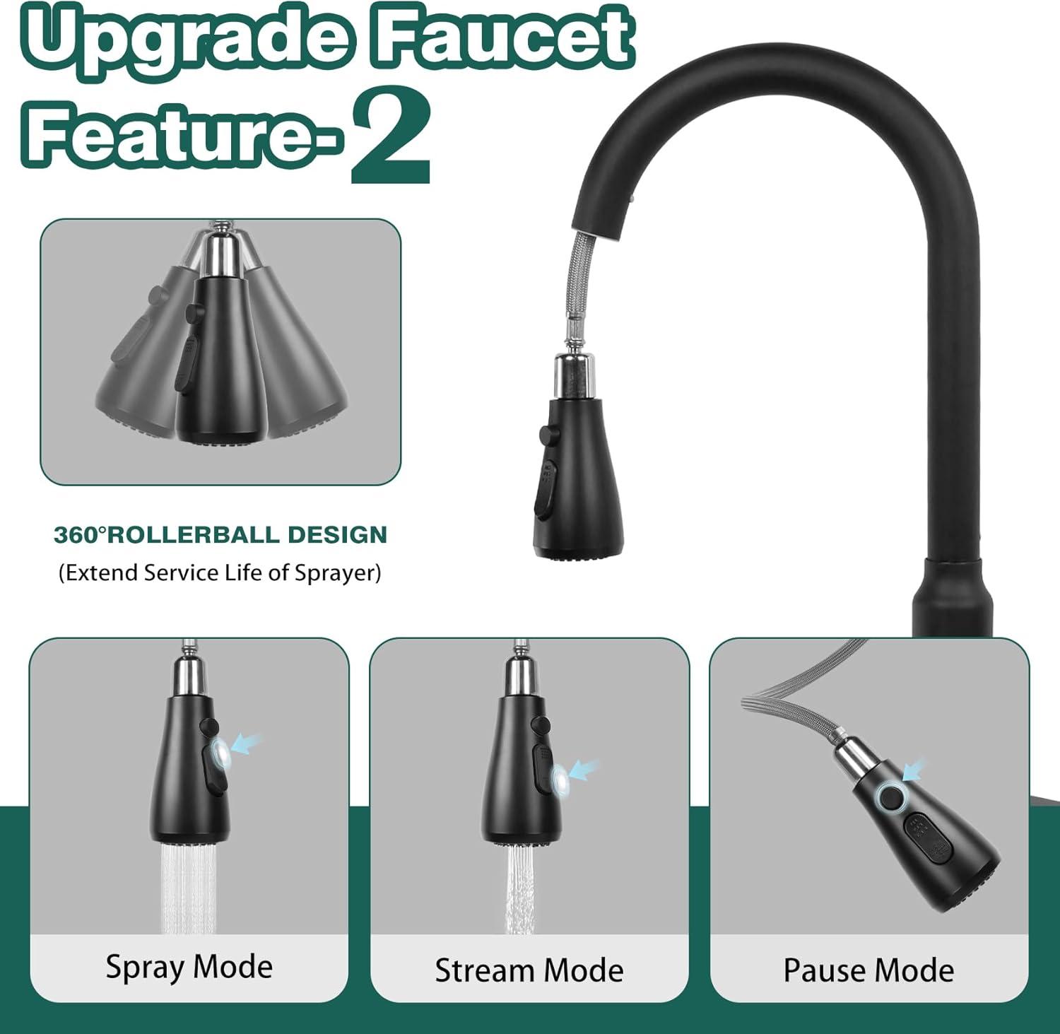 Matte Black Stainless Steel Pull-Down Kitchen Faucet with Spray