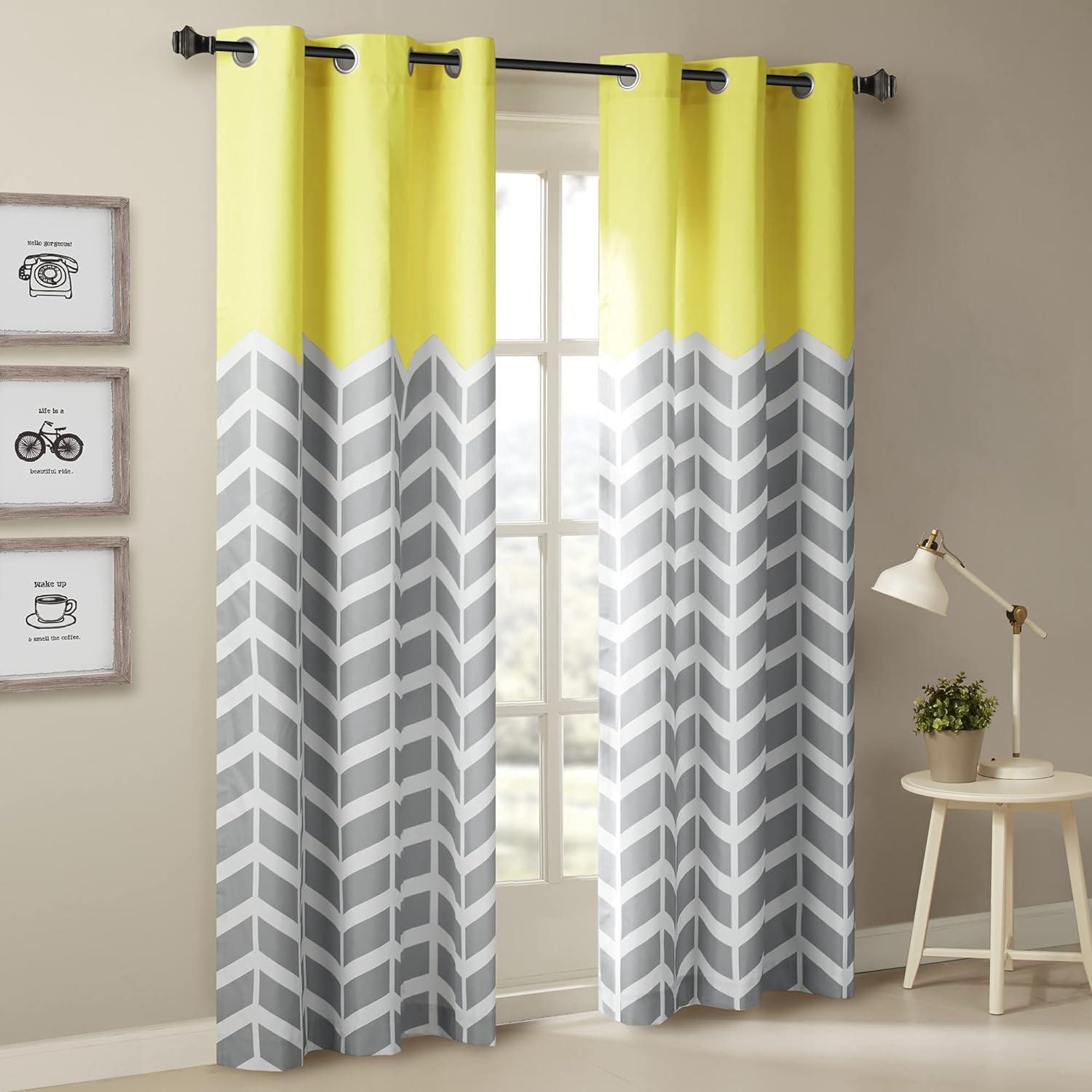 Elaine Chevron Printed Grommet Top Curtain Panel Pair