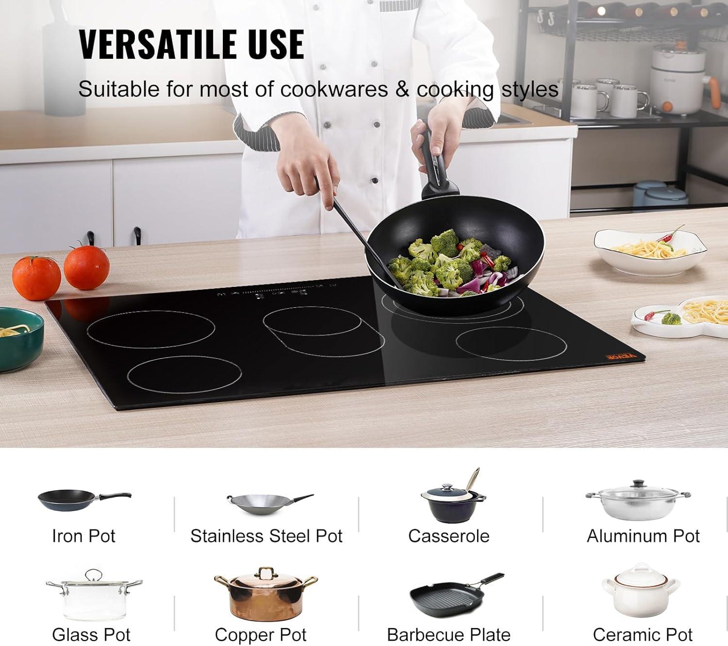 VEVOR 30" Black Electric 5 Burner Cooktop with Dual Size Power Burner