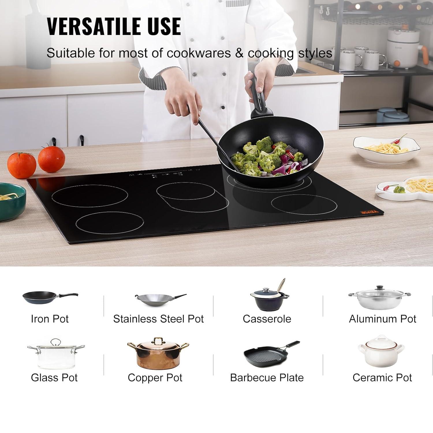 VEVOR 30" Black Electric 5 Burner Cooktop with Dual Size Power Burner