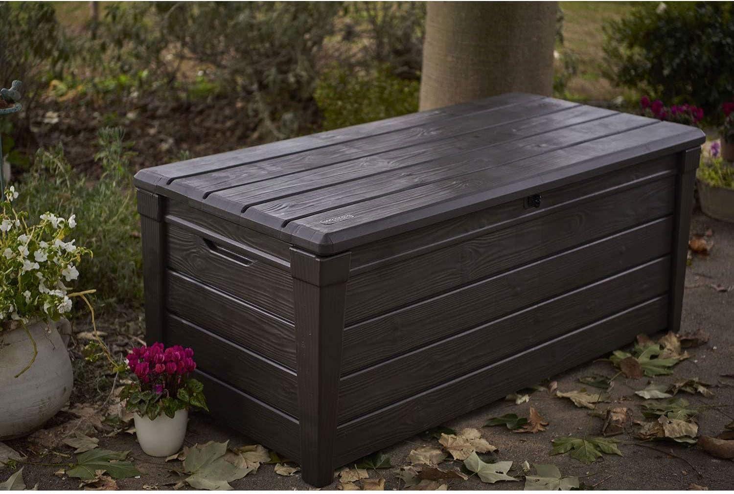 Keter Keter Brightwood 120 Gallon Large Durable Outdoor Storage and Weather Resistant Resin Deck Box