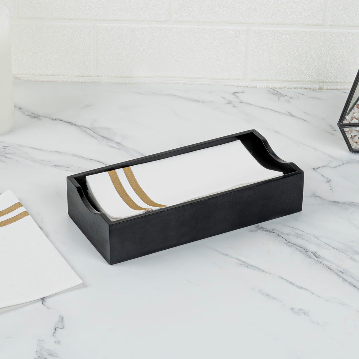 JepoIA 5.5 x 4 Inch Cocktail Napkin Holder 1 Square Flat Napkin Holder - For Bars Kitchen Tables or Countertops Sturdy Black Bamboo Tissue Napkin Holder Dining Room Decor
