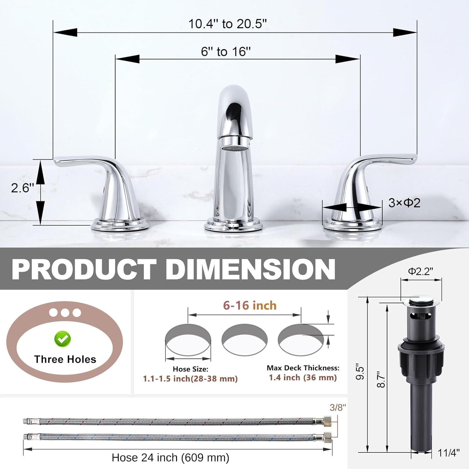 Aleasha Widespread Bathroom Sink Faucet, 3 Hole Faucet With Pop-Up Drain