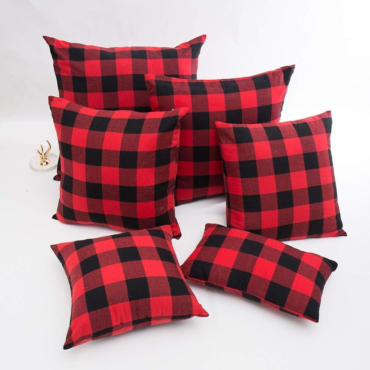 Grinch Set of 2 Christmas Buffalo Check Plaid Throw Pillow Covers Cushion Case Polyester for Farmhouse Home Decor Red and Black, 18 x 18 Inches#1