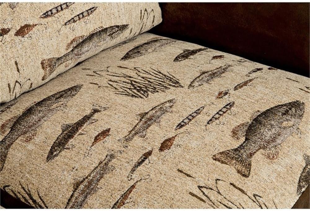 Angler's Cove Series Tapestry and Pinto Brown Microfiber Arm Chair and Ottoman Set of 1 with Nail Head Accents