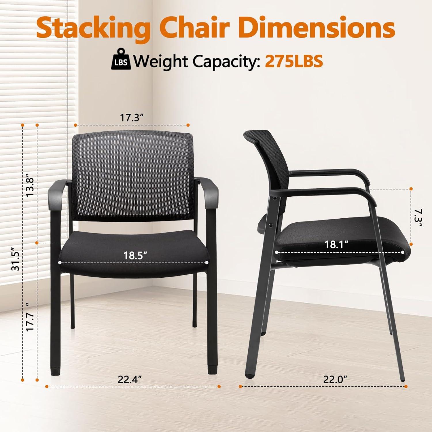 Clatina CLATINA Mesh Back Stacking Upholstered Side Arm Guest Chair For Waiting Conference Room