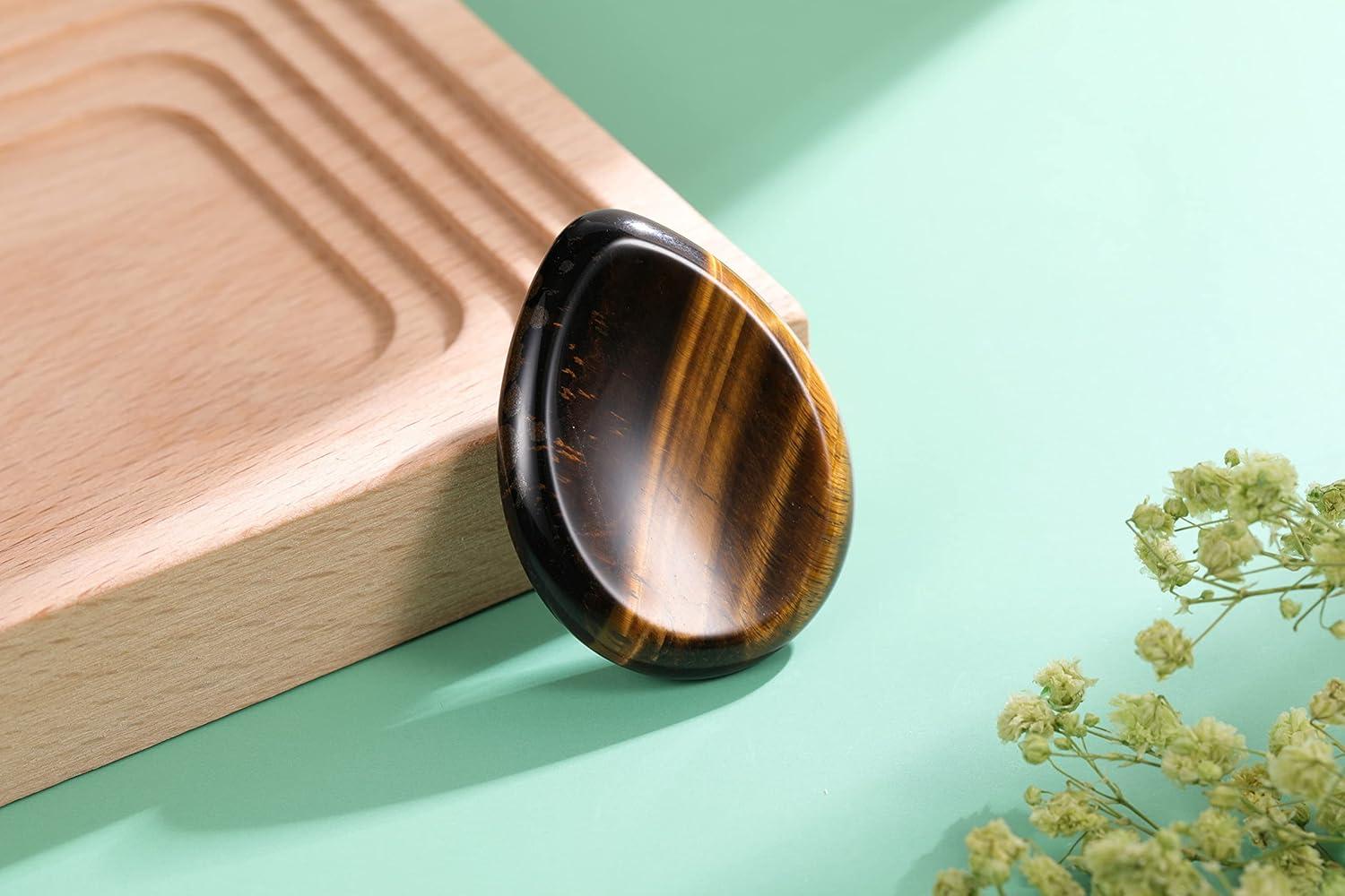 Natural Tiger's Eye Thumb Worry Stone for Anxiety Relief