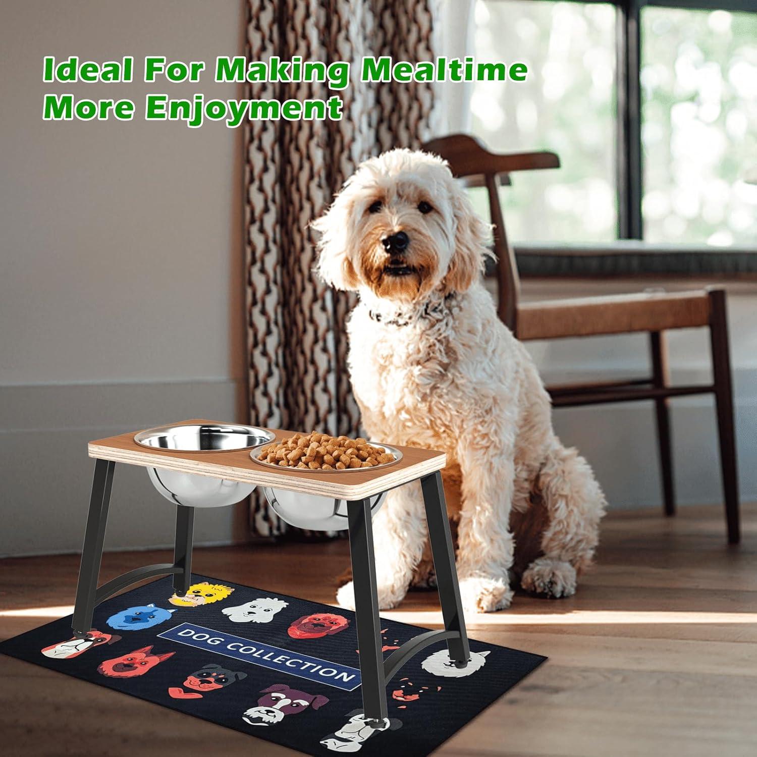 Elevated Dog Bowls for Large Dogs with Spill Proof Mat, Raised Dog Bowl Stand with 2 Large Stainless Steel Bowls - 1700 ML Capacity 11.2" Tall, Dog Food & Water Bowls for Large Sized Dog