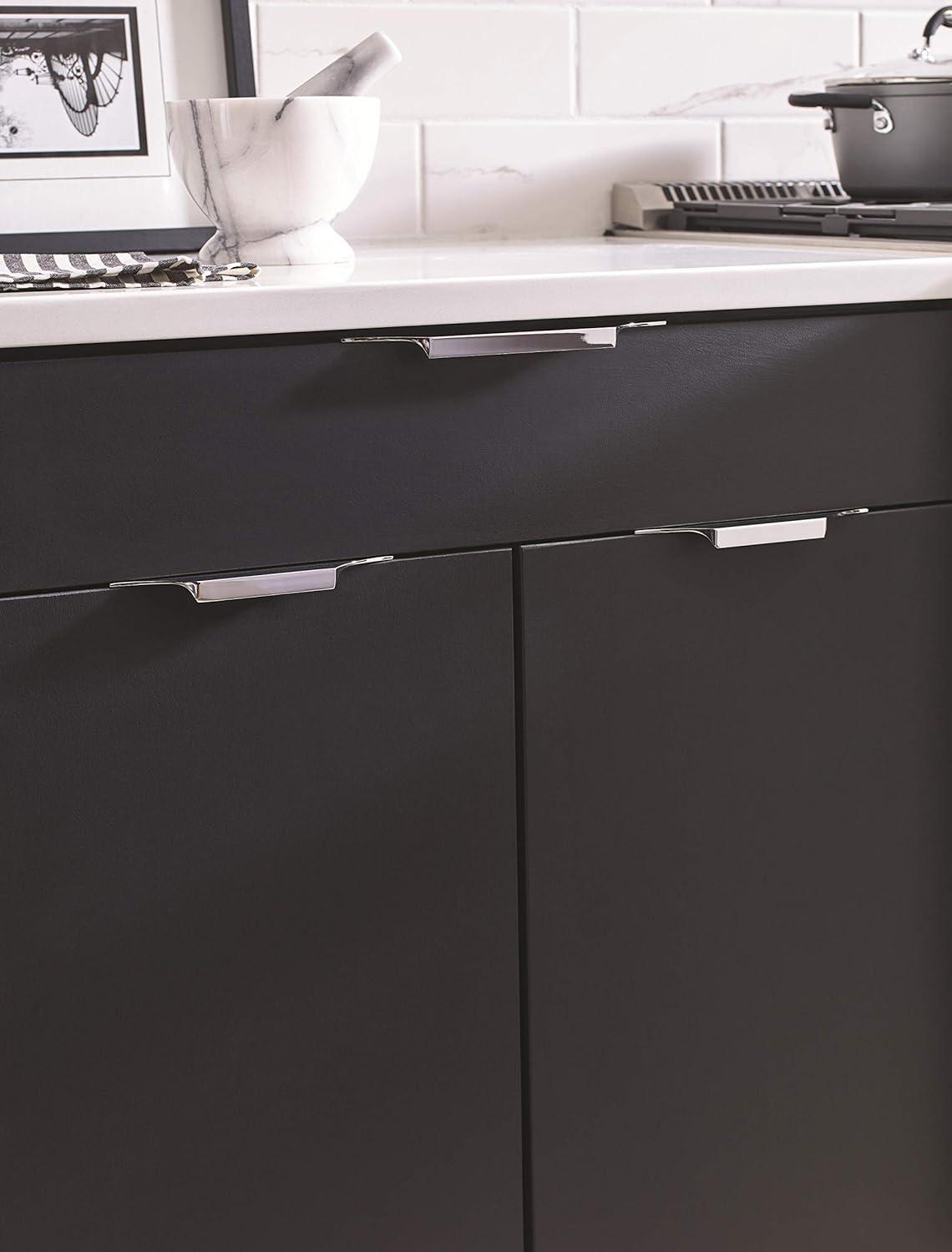 Polished Chrome Modern Cabinet Edge Pull with Mounting Hardware