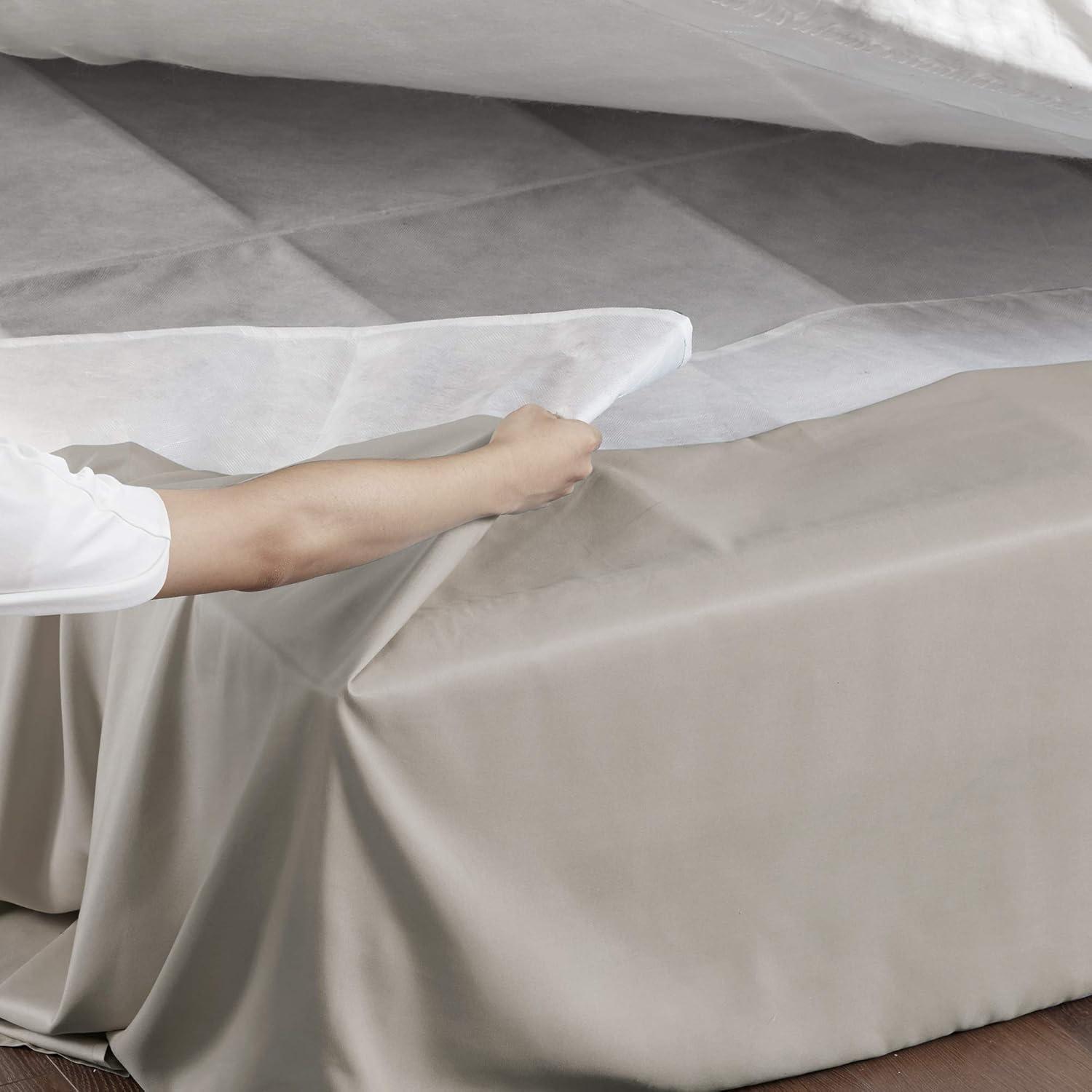 Khaki Polyester Adjustable Wrap Around Bed Skirt