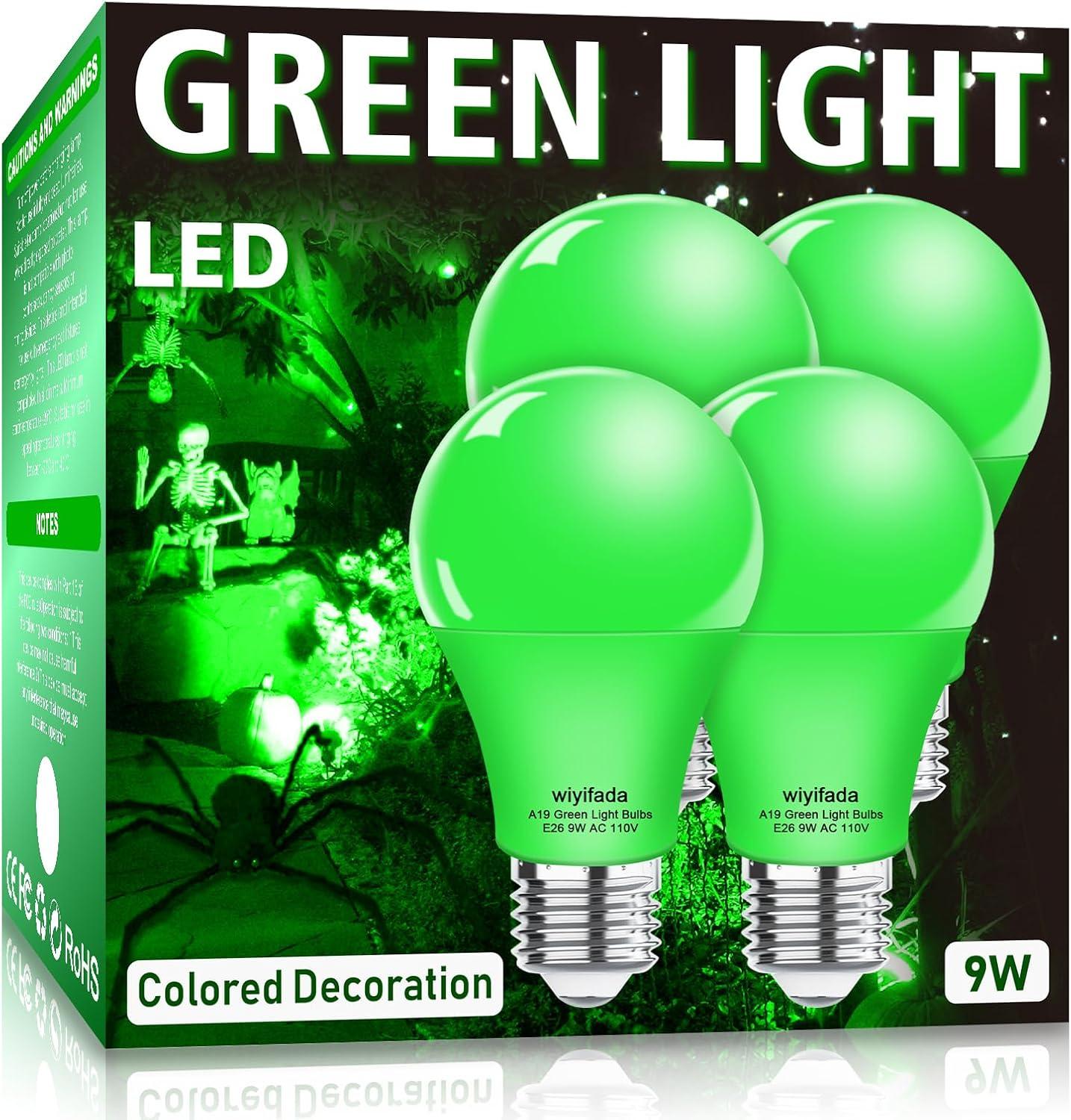 EDISHINE Green LED Light Bulbs for Holiday Party Decoration, A19 9W LED Bulbs 60W Equivalent E26 Base 4 Pack, ETL Listed