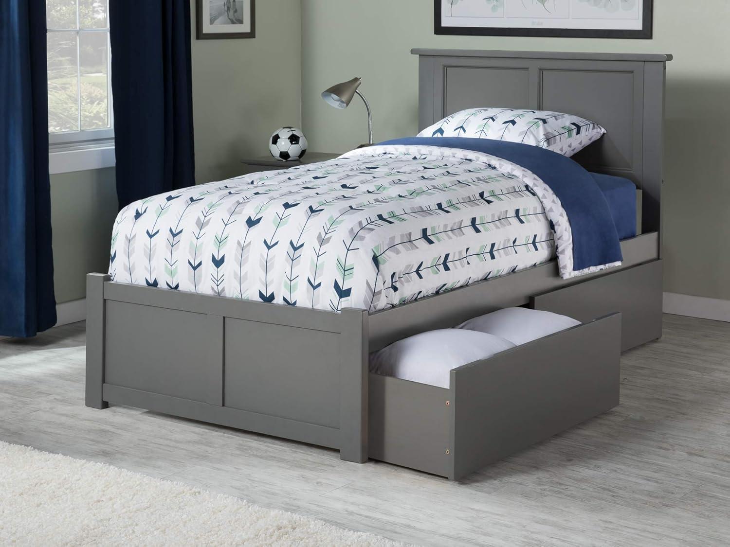 Madison Twin Gray Wood Platform Bed with Storage Drawers