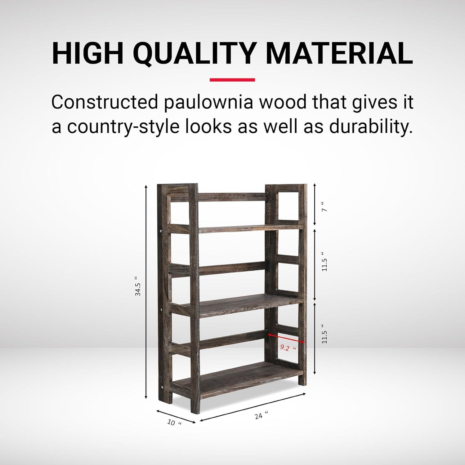 Proman Product Hickory 4 Layers Folding Bookshelf, Paulownia Wood, Walnut Color