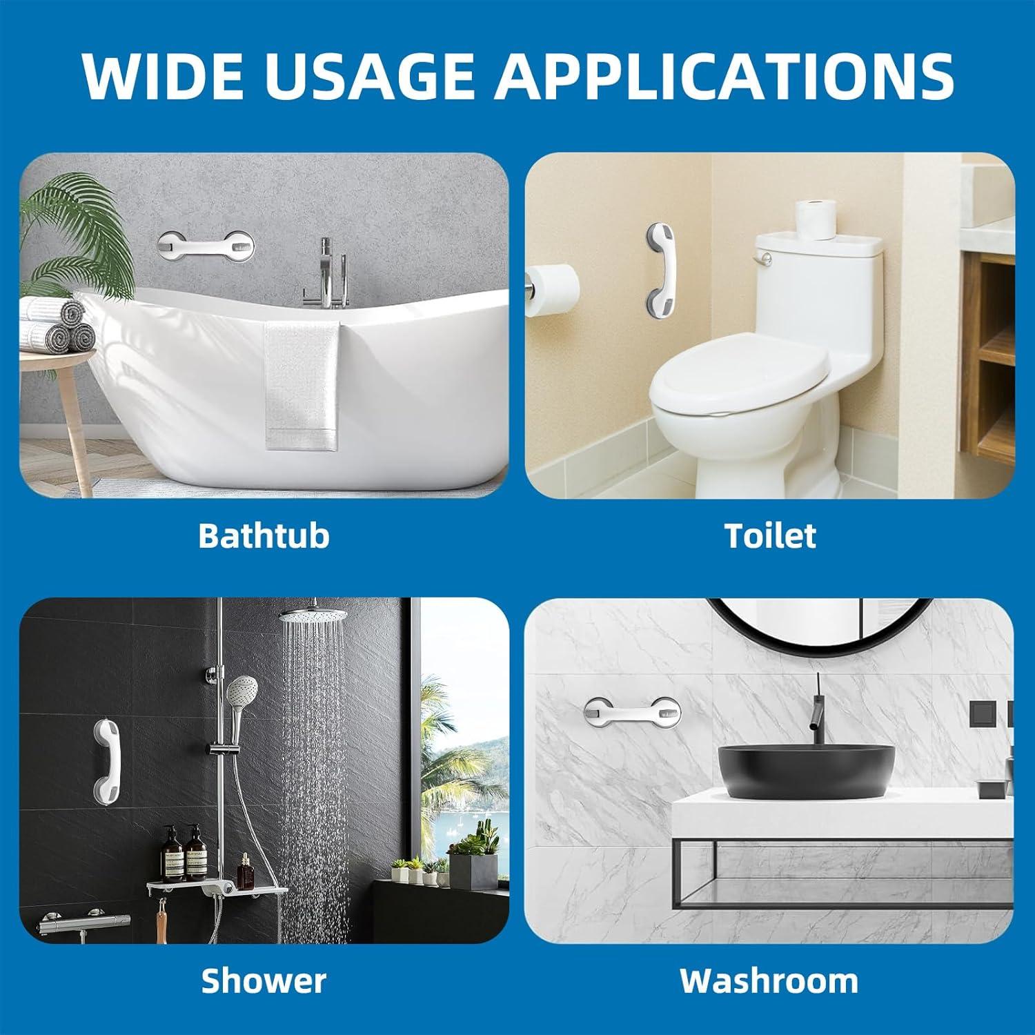 Grab Bars for Bathtubs and Showers, Zynuhmo 2 Pack 12 Inch Suction Safety Grab Bars for Senior and Elderly Assist Support Suction Cup Removable Handrails for Shower Chair No Drilling No Tools(Gray)