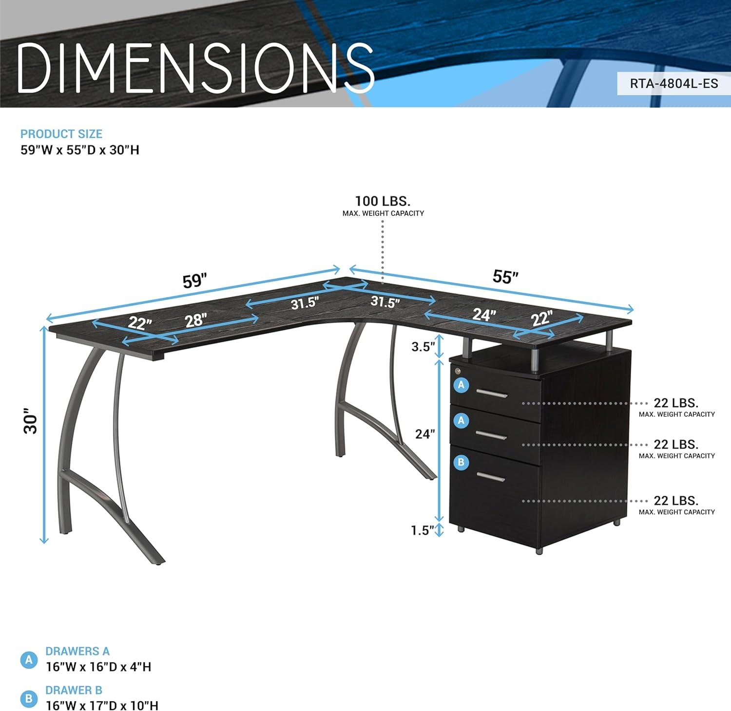 Espresso Wood L-Shaped Corner Desk with Drawer and Keyboard Tray