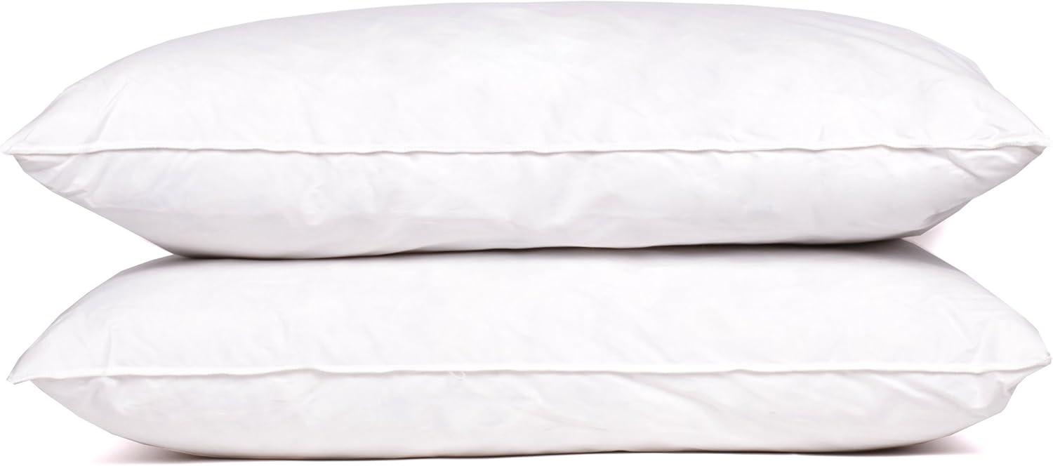 Standard White Cotton Goose Down Feather Bed Pillow Set