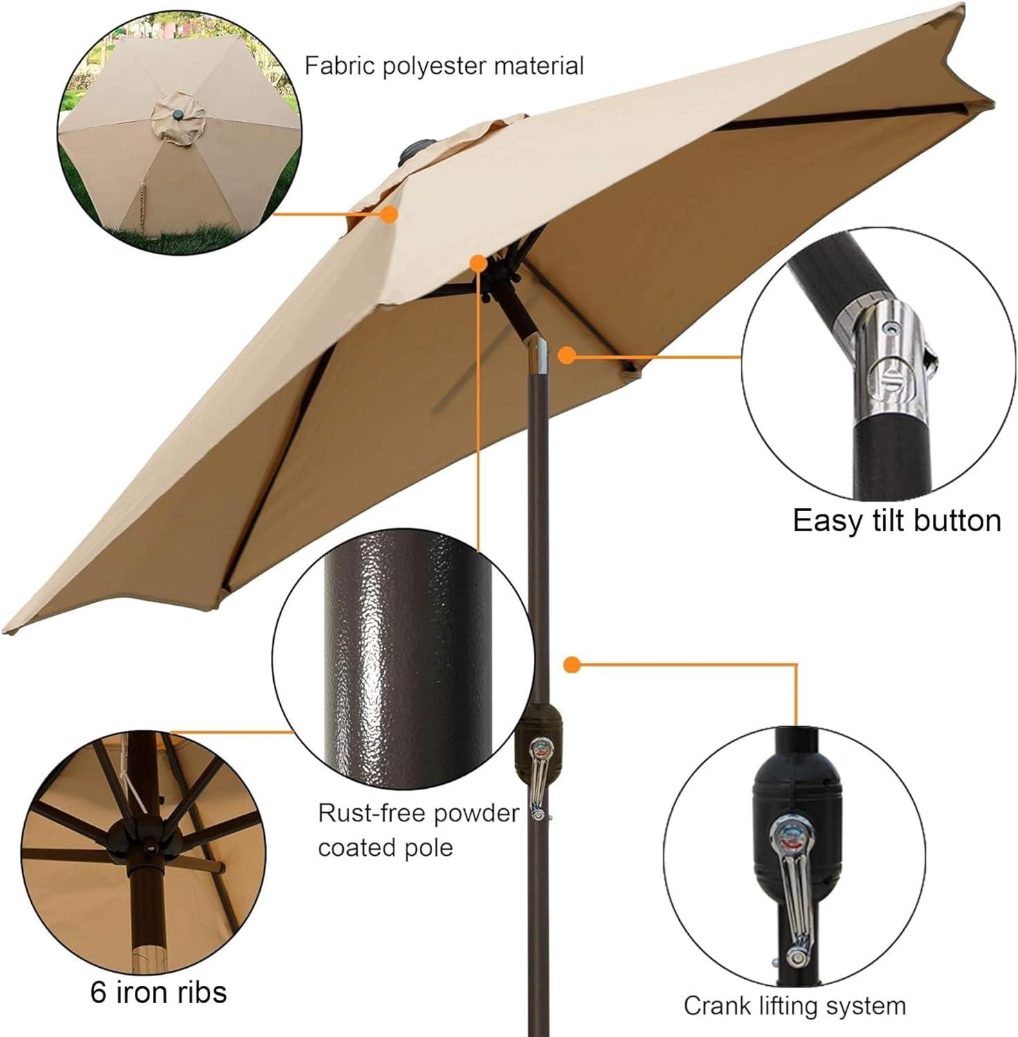 Tan 7.5 ft Aluminum Patio Umbrella with Crank Mechanism