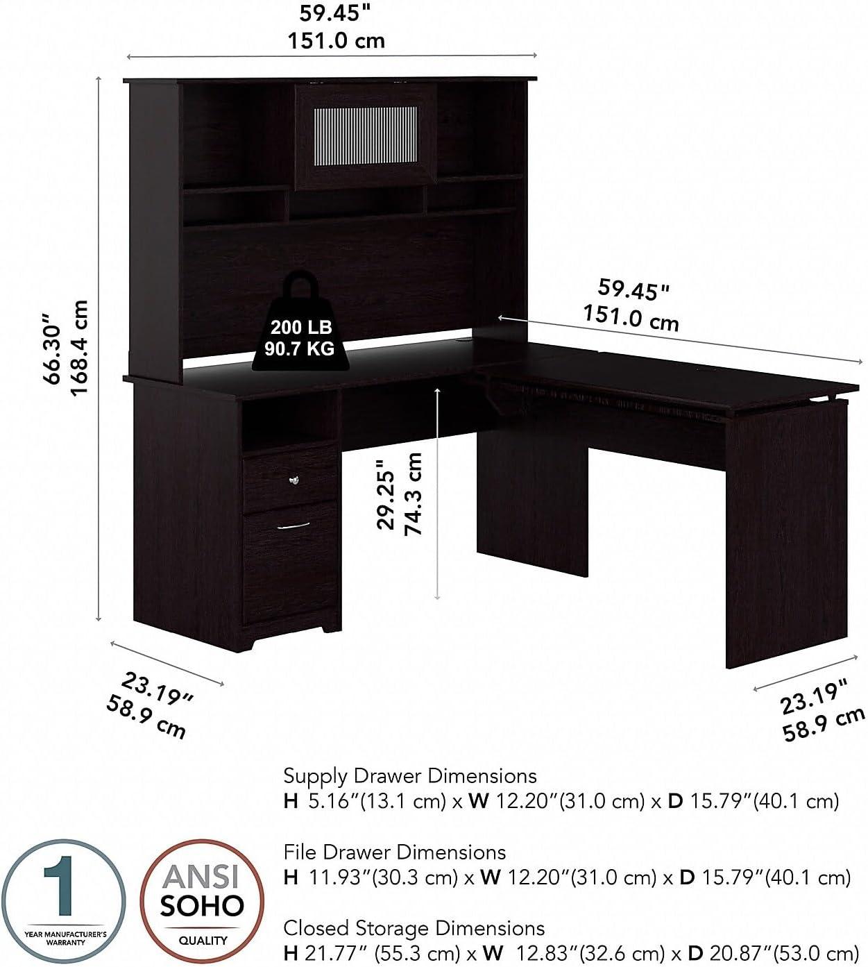 Cabot 60W 3 Position Sit to Stand L Desk & Hutch in Espresso Oak - Eng Wood
