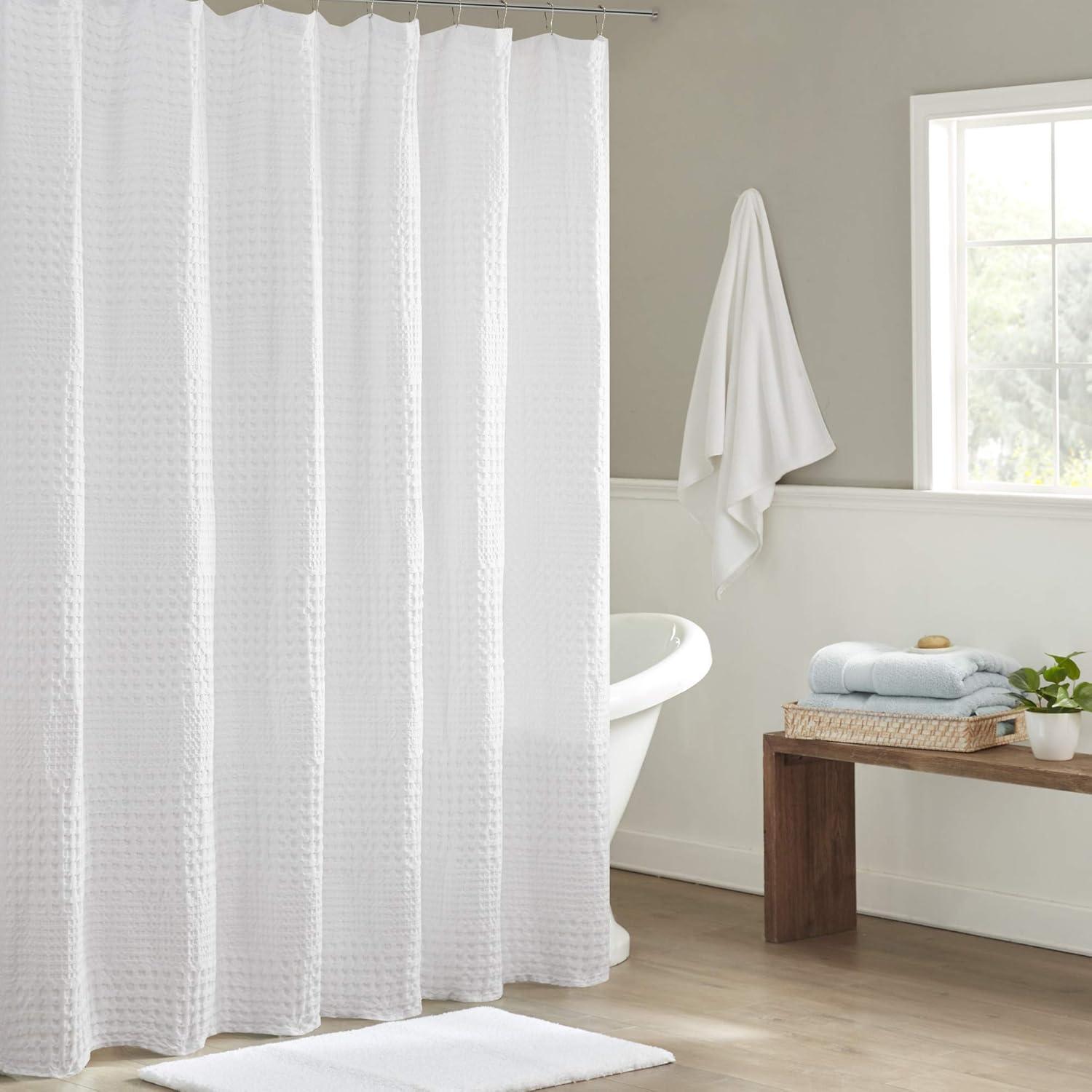 White Waffle Weave Cotton Shower Curtain