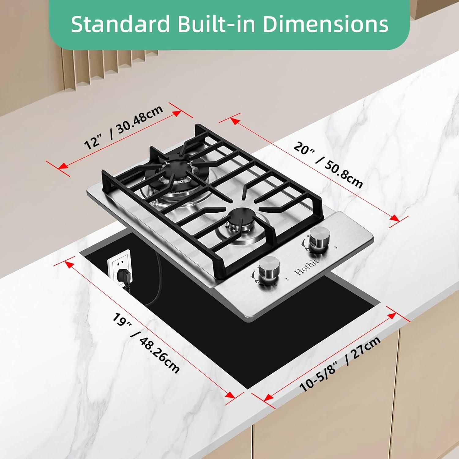 12" Stainless Steel 2-Burner Propane Gas Cooktop