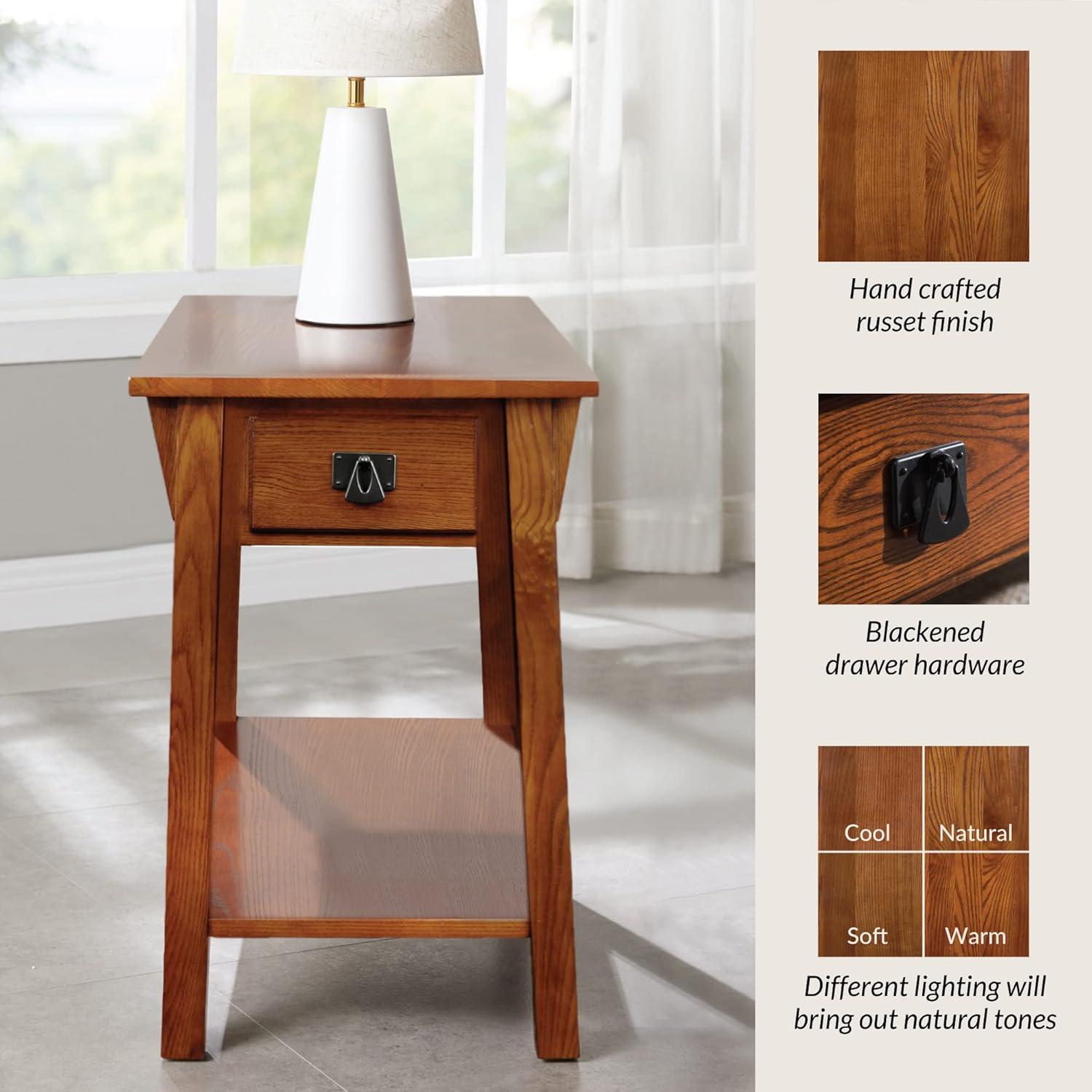 Favorite Finds Mission Chairside Table Russet Finish - Leick Home: Compact, Tiered, with Drawer & Shelf