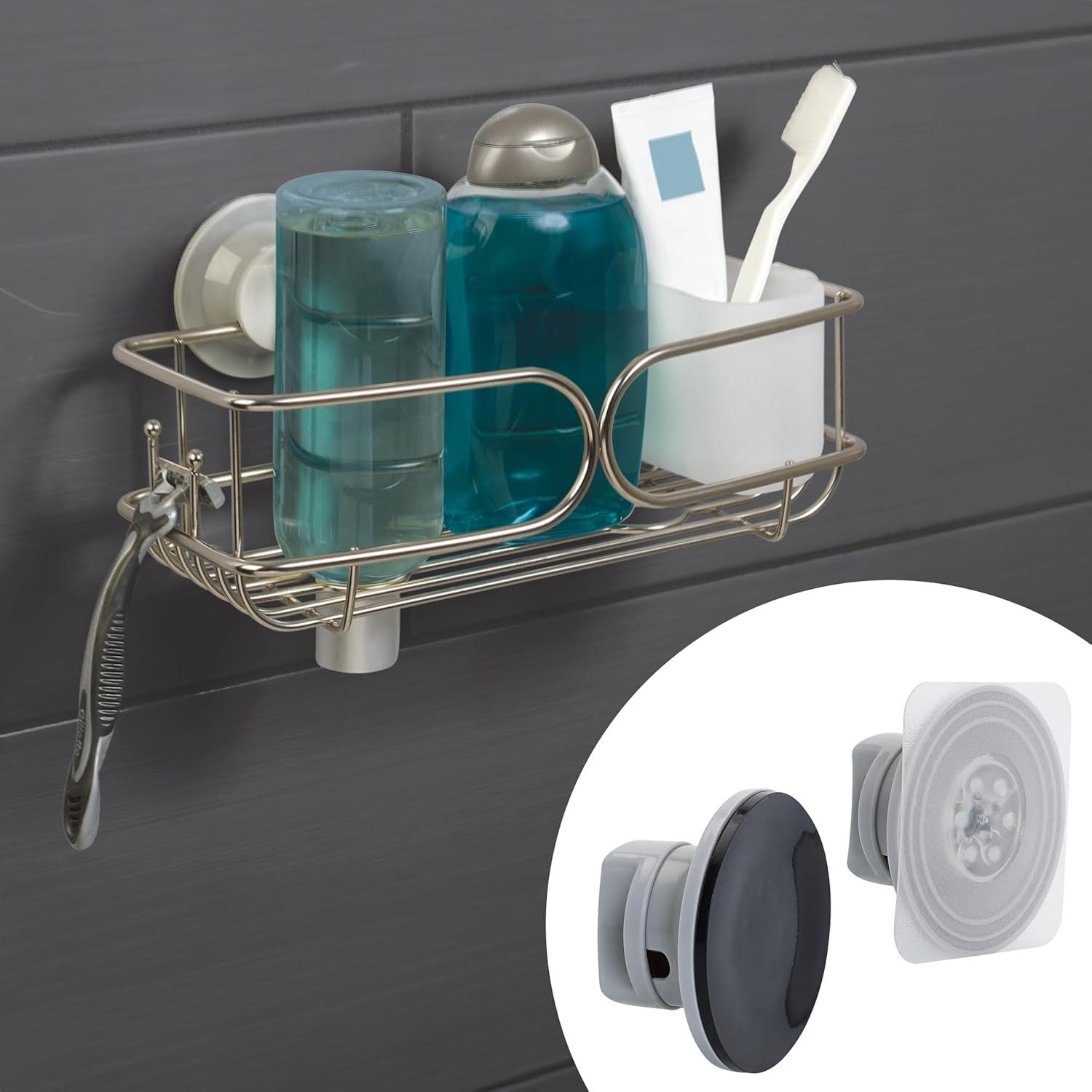 Suction or Adhesive Mount Stainless Steel Shower Shelf