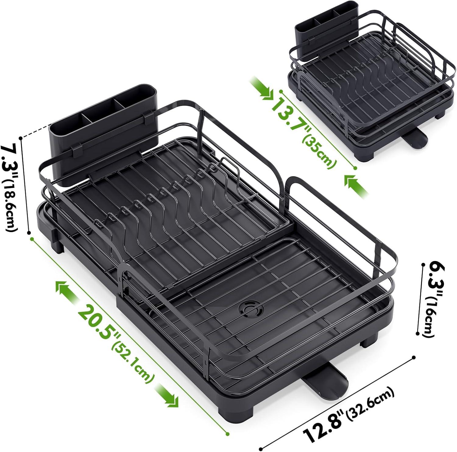Anadea Expandable Dish Rack For Kitchen Counter, Large Dish Drainer, Stainless Steel Drying Dish Rack With Utensil Holder