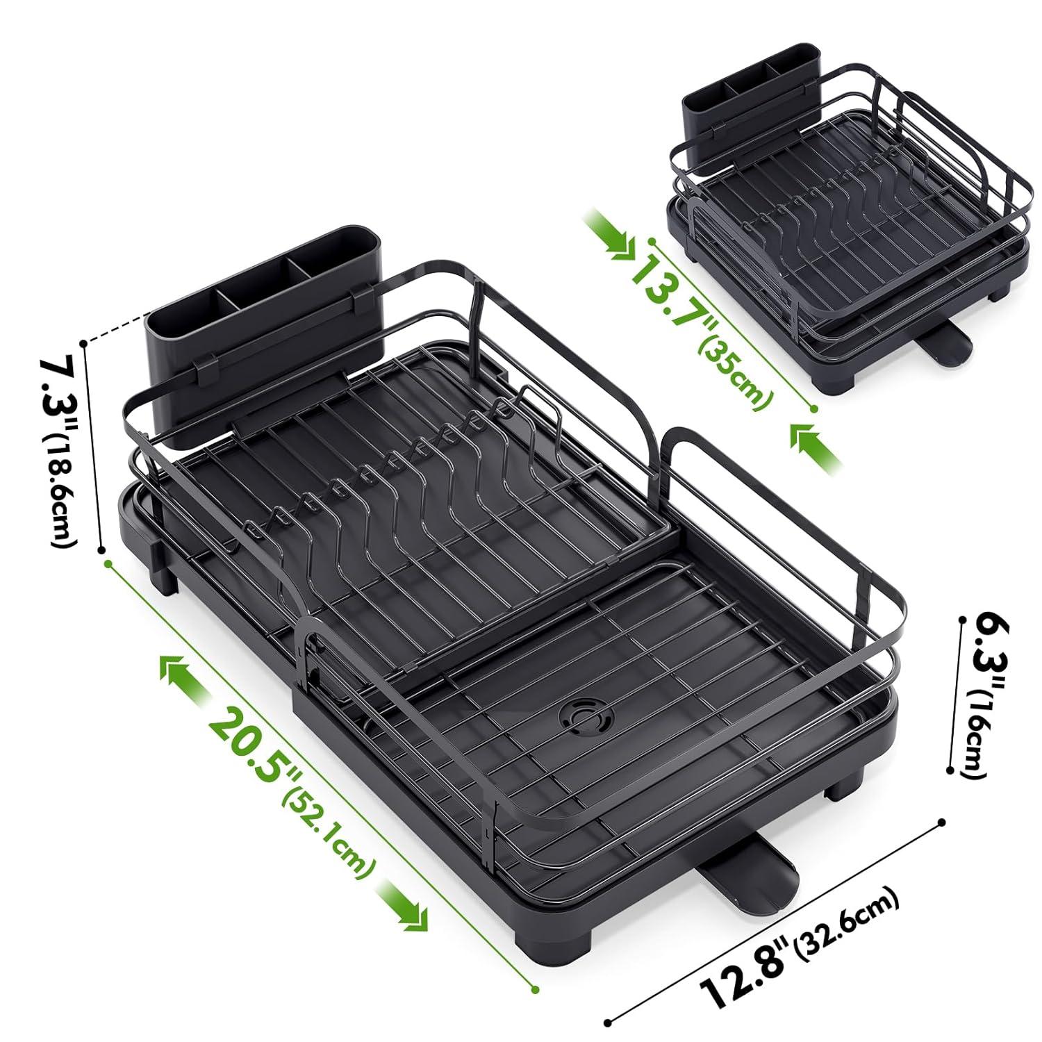 Anadea Expandable Dish Rack For Kitchen Counter, Large Dish Drainer, Stainless Steel Drying Dish Rack With Utensil Holder