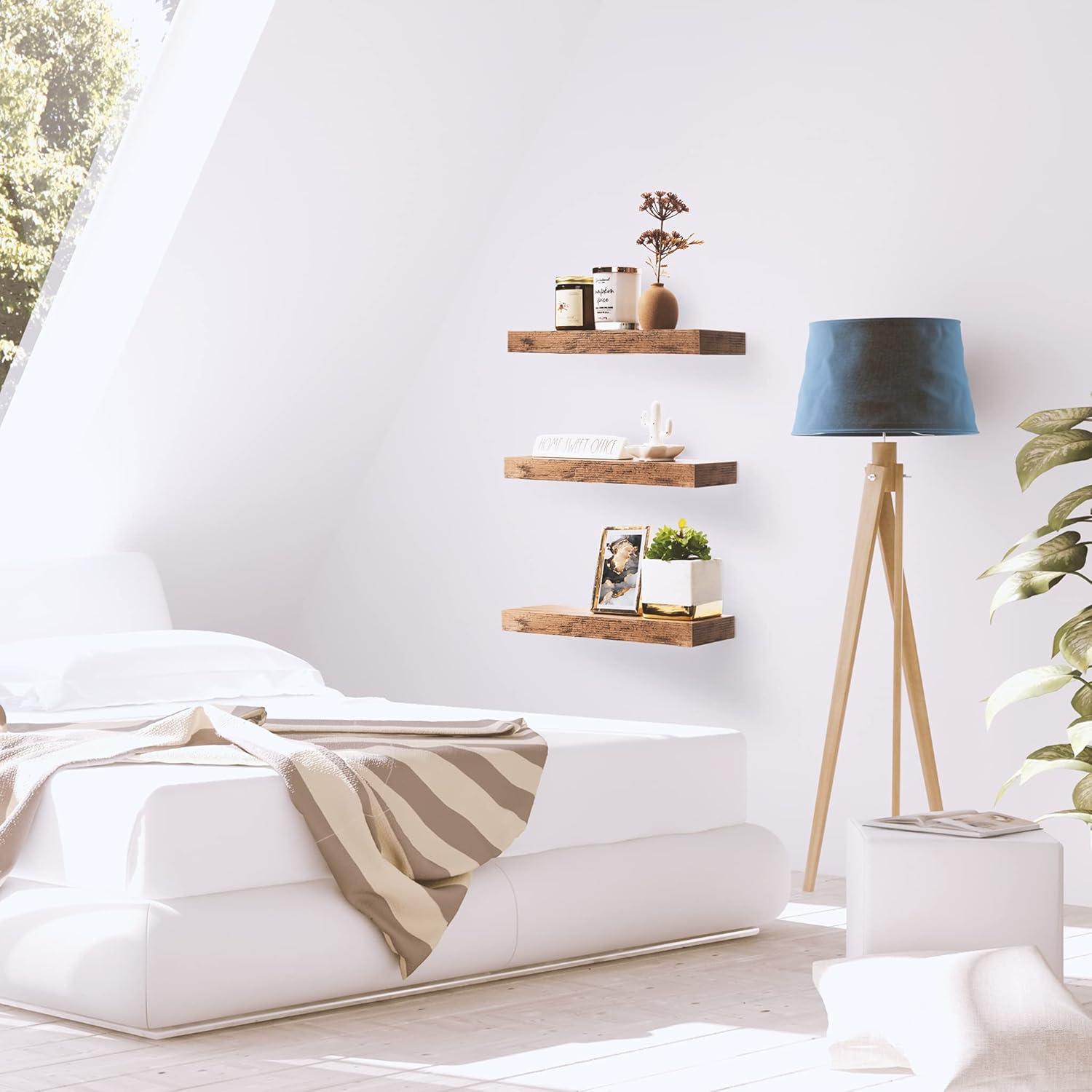 3 Pack 16 Inch Sorbus Rustic Floating Shelves - for Bedroom, Kitchen, Living Room, Office - Floating Shelf for Trophies, Books, Frames, etc