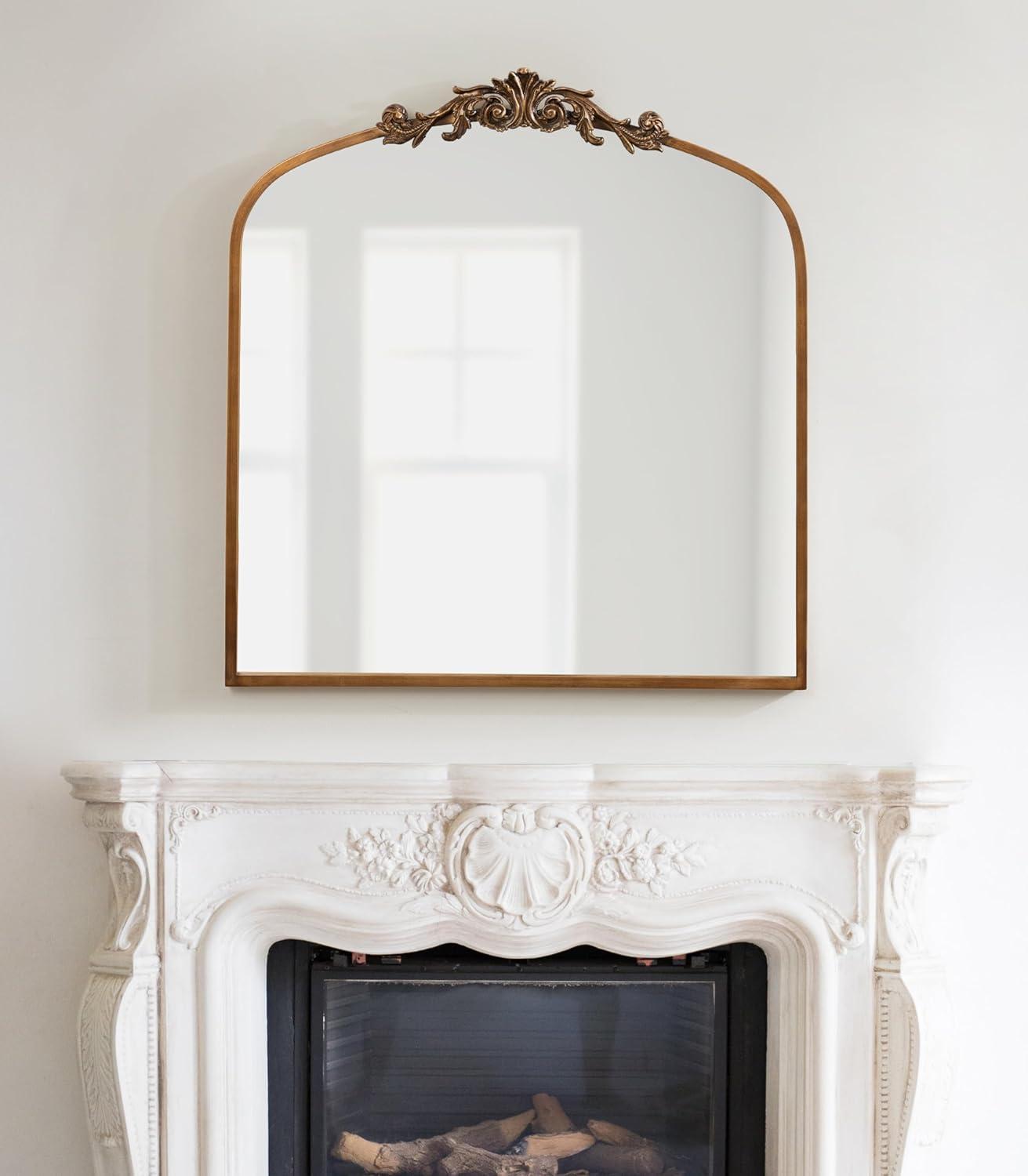 Kate & Laurel All Things Decor 28"x30" Arendahl Traditional Arch Mirror Gold: Baroque-Inspired, No Assembly Required