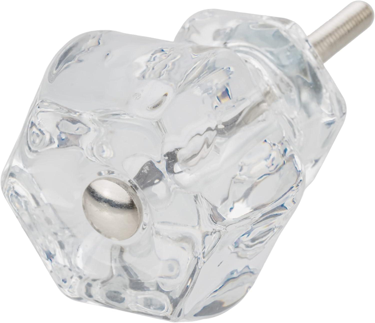 Depression Era Hexagonal Clear Glass Drawer Knob | Diameter: 1-1/2" | Handle for Antique Cabinet Door, Dresser Drawer, Desk | Reproduction Furniture Hardware | UA-964-CL