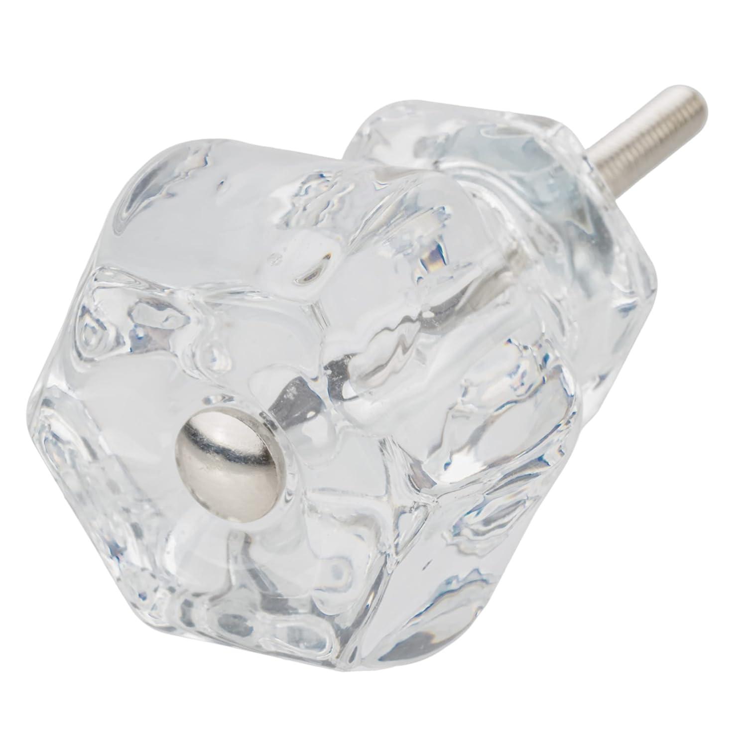 Depression Era Hexagonal Clear Glass Drawer Knob | Diameter: 1-1/2" | Handle for Antique Cabinet Door, Dresser Drawer, Desk | Reproduction Furniture Hardware | UA-964-CL