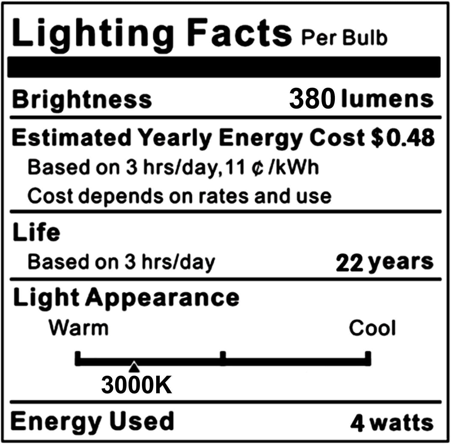 KLG E12 LED Candelabra Bulb 4W Equivalent to 40W T3/T4 E12 Candelabra Base Bulbs, Soft White 3000K for Ceiling Fan, Chandelier AC120V, Not Dimmable 6 Pack