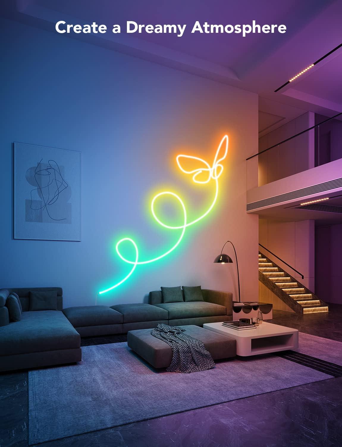 Govee RGBIC Neon Rope Light, 10ft LED Strip Lights, Music Sync, DIY Design, Works with Alexa, Google Assistant, Neon Lights for Gaming Room Living Bedroom Wall Decor (Not Support 5G WiFi)