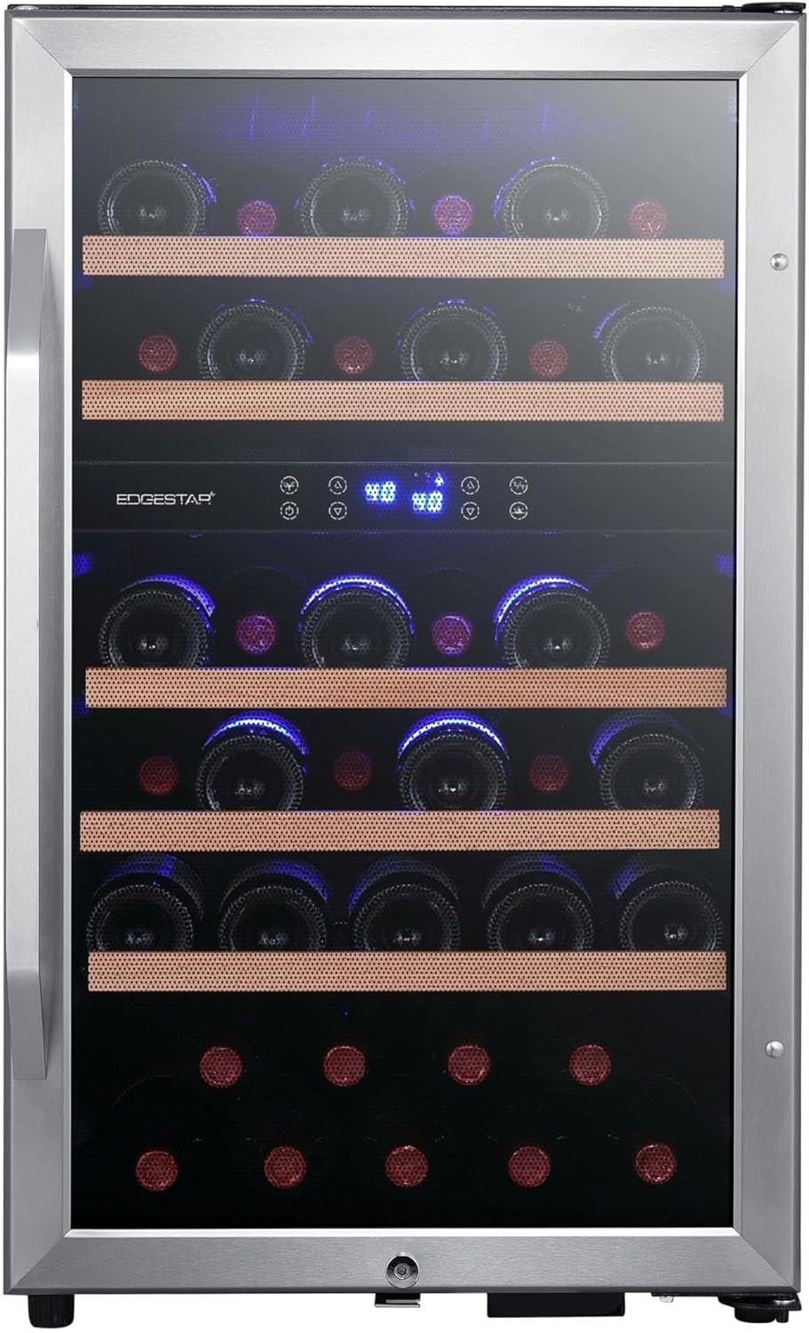 Stainless Steel Dual Zone 38-Bottle Wine Cooler with LED Lighting