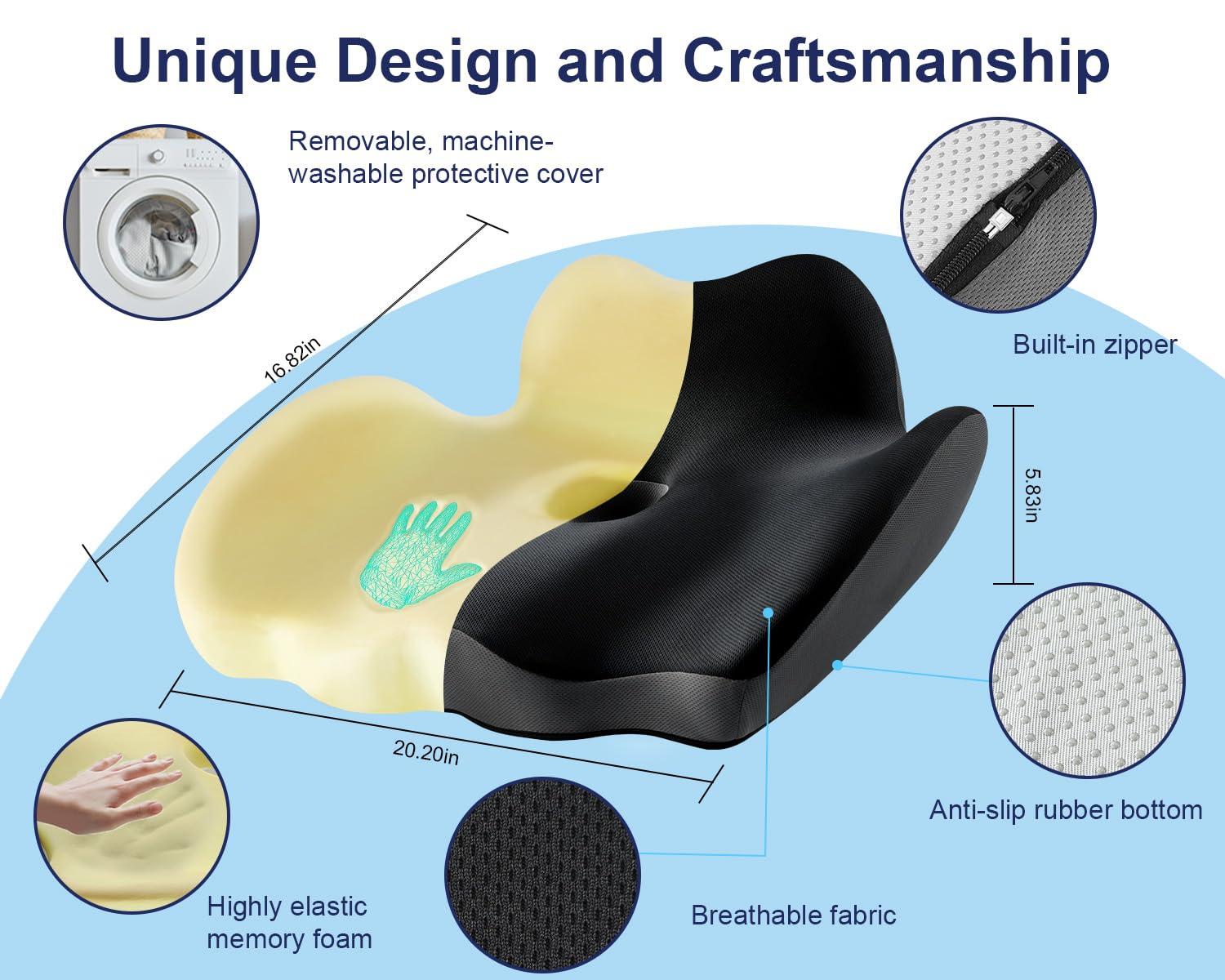 Premium Orthopedic Seat Cushion,X Large Breathable Office Chair Cushion - Enhanced Hip & Tailbone Support,Pressure Relief Sciatica & Leg Relief Let 8+ Hour Sitting Comfort, for Office/Game/Wheelchair