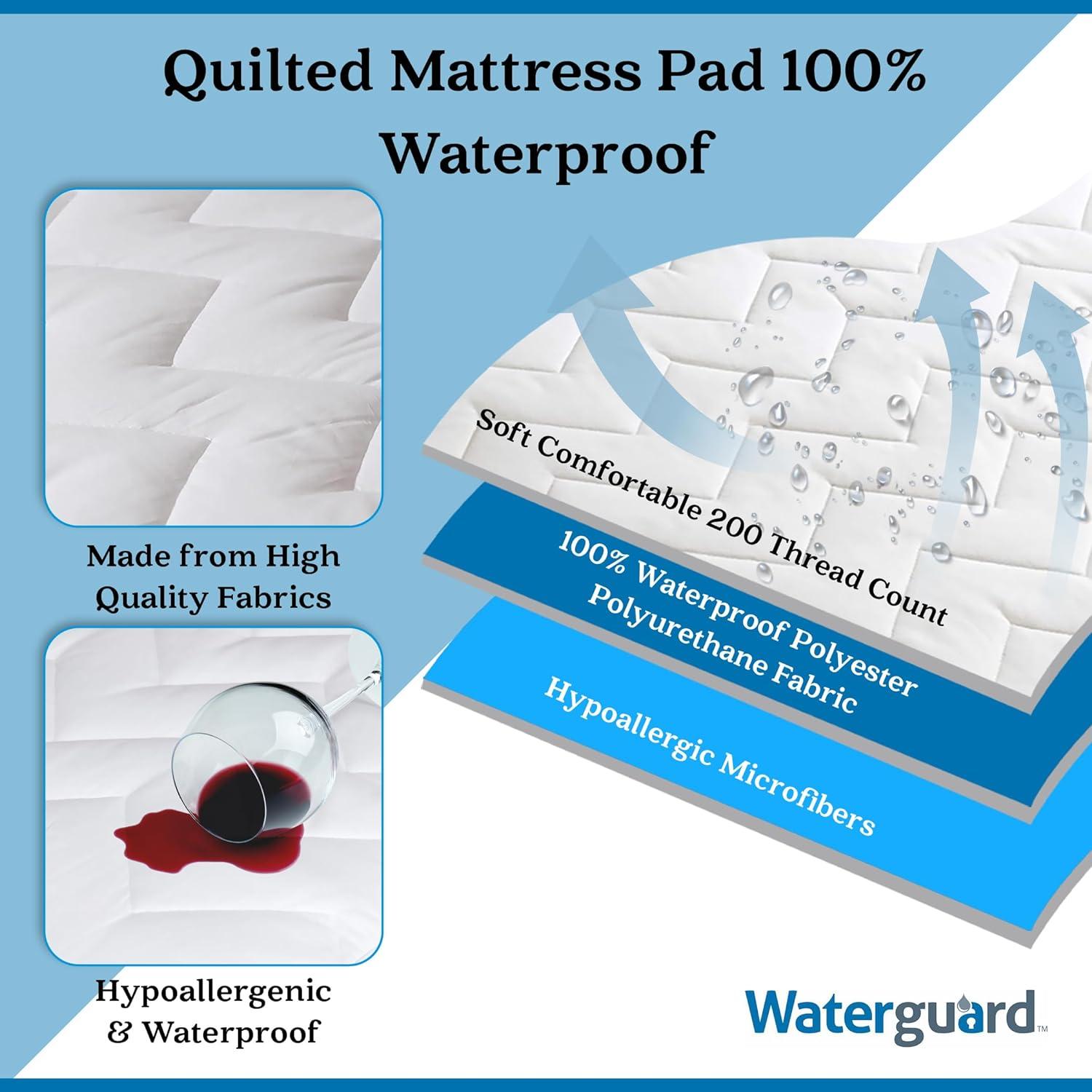 Waterguard Waterproof Quilted Mattress Pad Protector – White