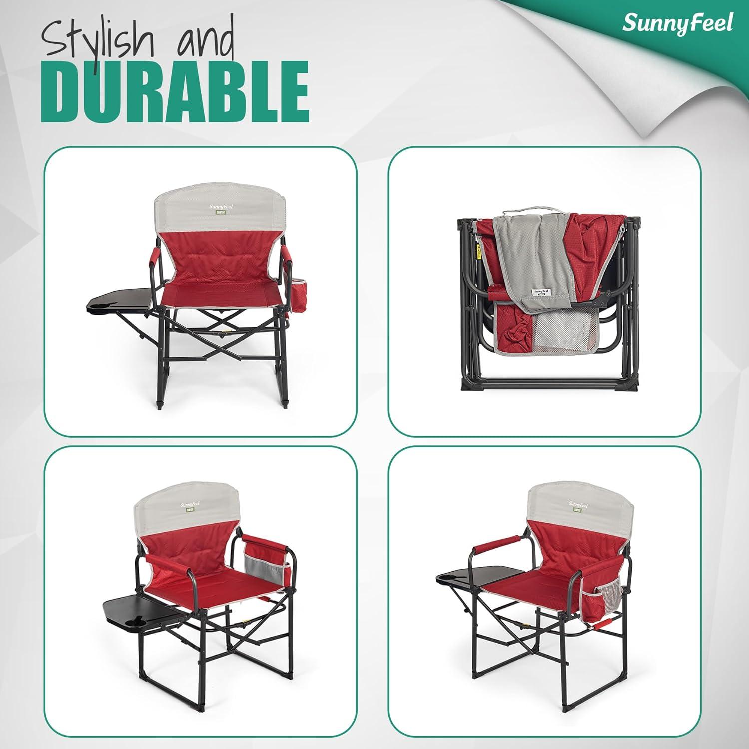 Red and Black Heated Steel Folding Directors Chair with Storage