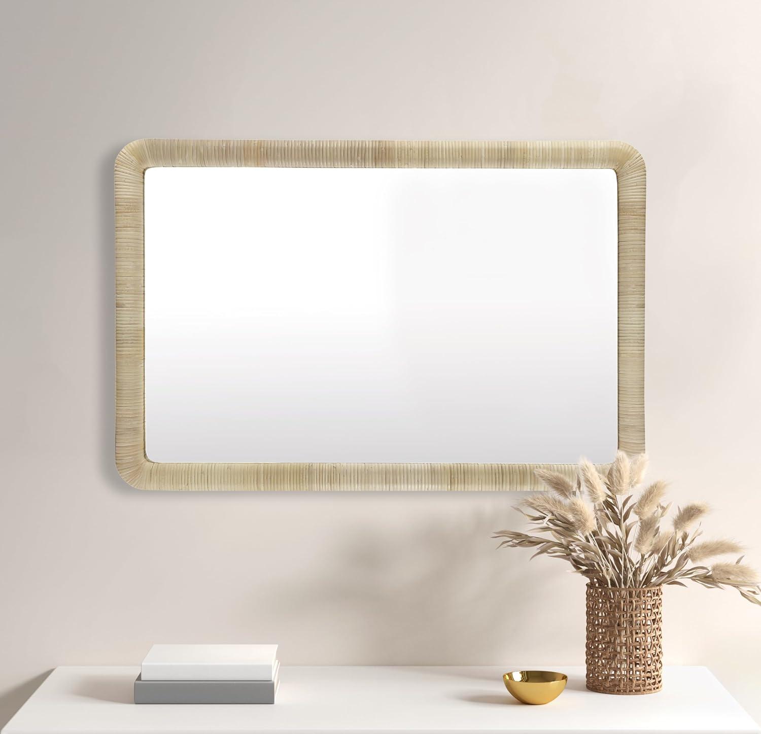 Nova Natural Rattan Rectangle Wall Mirror - Ink+Ivy: Modern Style, Polystyrene Frame, Wall Mount