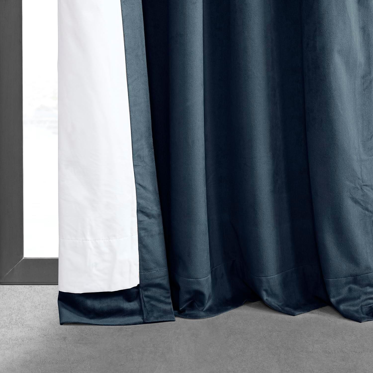 Half Price Drapes Signature Midnight Blue French Pleat Velvet Blackout Curtains(1 Panel), 50WX 120L