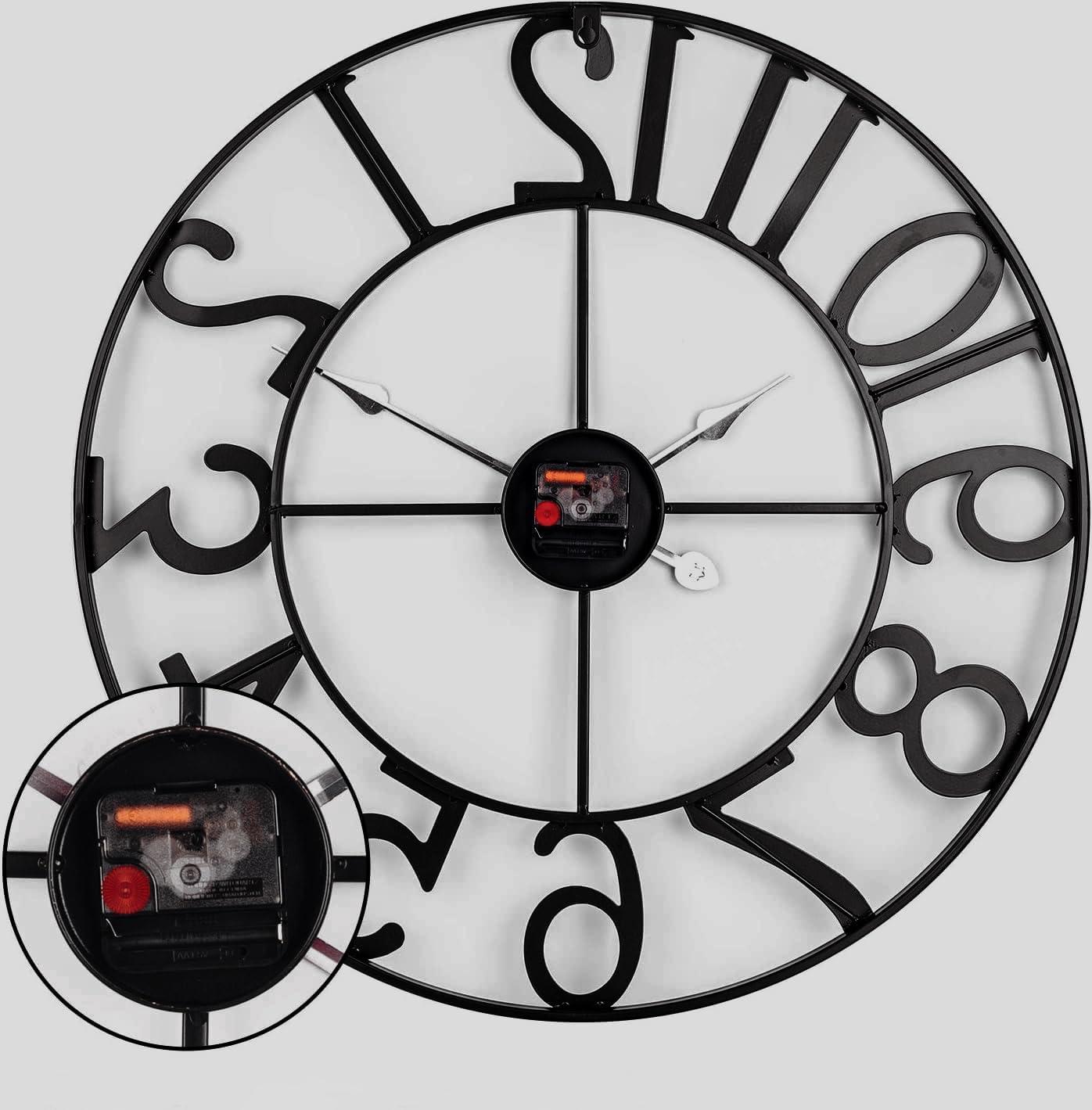 Oversized Black Metal Antique Silent Wall Clock